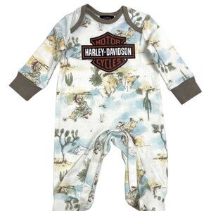 Harley-Davidson Baby Boys Bar & Shield Printed Footed Coveralls White